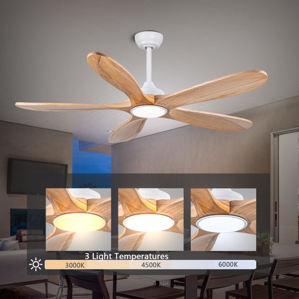 English Elm 52 Inch Natural Wood Blade Ceiling Fan with Dimmable LED Remote and DC Motor W3727P508286