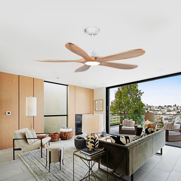 English Elm 52 Inch Natural Wood Blade Ceiling Fan with Dimmable LED Remote and DC Motor W3727P508286