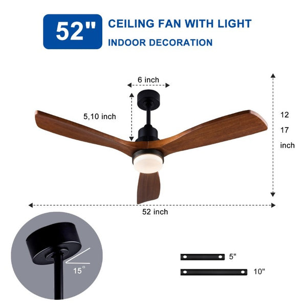 English Elm 52 Inch DC Motor Ceiling Fan Walnut Wood Blades Dimmable LED Remote Indoor Outdoor W3727P508297