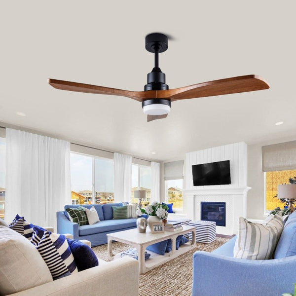 English Elm 52 Inch DC Motor Ceiling Fan Walnut Wood Blades Dimmable LED Remote Indoor Outdoor W3727P508297