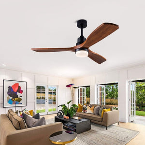 English Elm 52 Inch DC Motor Ceiling Fan Walnut Wood Blades Dimmable LED Remote Indoor Outdoor W3727P508297
