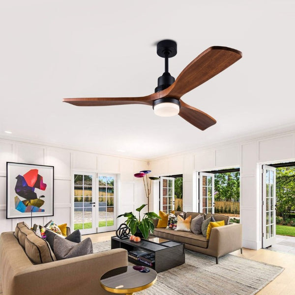 English Elm 52 Inch DC Motor Ceiling Fan Walnut Wood Blades Dimmable LED Remote Indoor Outdoor W3727P508297