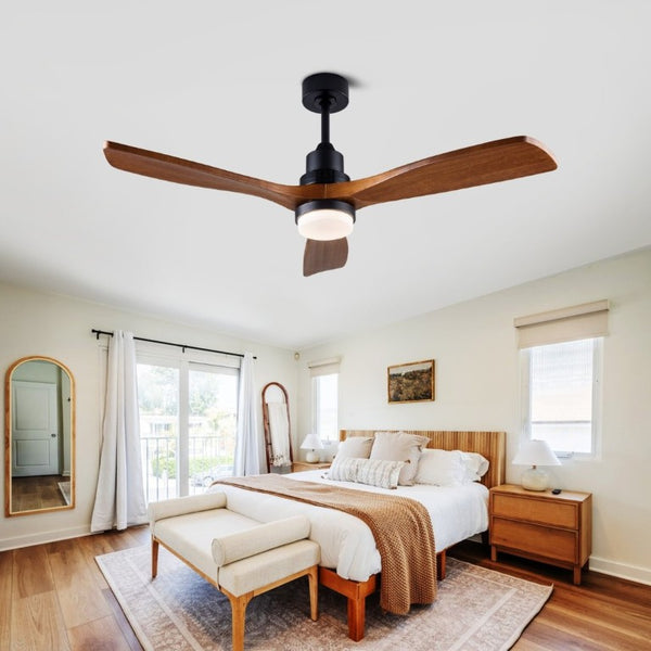 English Elm 52 Inch DC Motor Ceiling Fan Walnut Wood Blades Dimmable LED Remote Indoor Outdoor W3727P508297