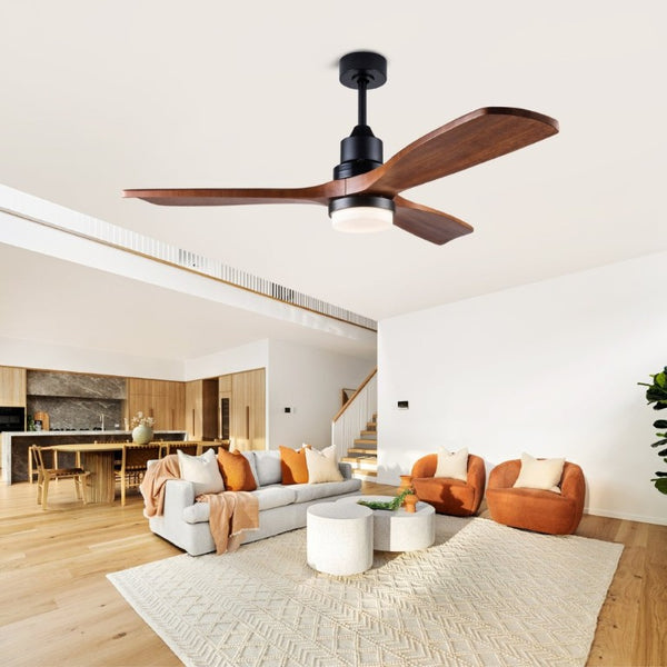 English Elm 52 Inch DC Motor Ceiling Fan Walnut Wood Blades Dimmable LED Remote Indoor Outdoor W3727P508297