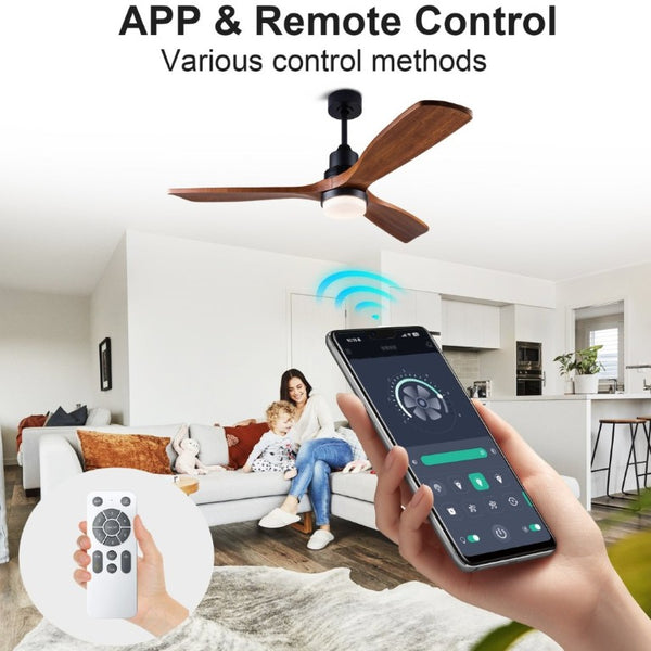 English Elm 52 Inch DC Motor Ceiling Fan Walnut Wood Blades Dimmable LED Remote Indoor Outdoor W3727P508297