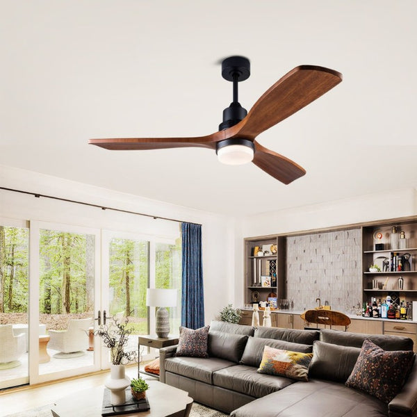 English Elm 52 Inch DC Motor Ceiling Fan Walnut Wood Blades Dimmable LED Remote Indoor Outdoor W3727P508297
