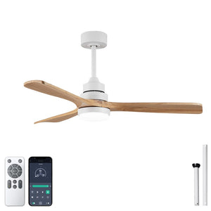English Elm Solid Wood Blade 52 Inch Ceiling Fan with Dimmable LED Light and Remote Indoor Outdoor W3727P508318