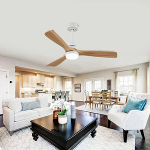 English Elm Solid Wood Blade 52 Inch Ceiling Fan with Dimmable LED Light and Remote Indoor Outdoor W3727P508318