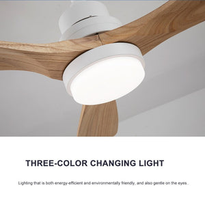 English Elm Solid Wood Blade 52 Inch Ceiling Fan with Dimmable LED Light and Remote Indoor Outdoor W3727P508318