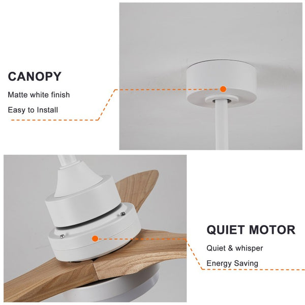 English Elm Solid Wood Blade 52 Inch Ceiling Fan with Dimmable LED Light and Remote Indoor Outdoor W3727P508318