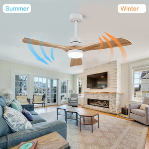 English Elm Solid Wood Blade 52 Inch Ceiling Fan with Dimmable LED Light and Remote Indoor Outdoor W3727P508318
