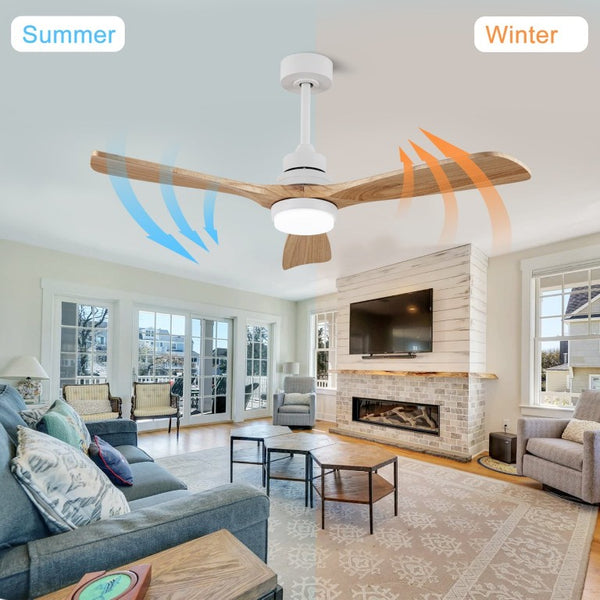 English Elm Solid Wood Blade 52 Inch Ceiling Fan with Dimmable LED Light and Remote Indoor Outdoor W3727P508318