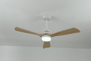 English Elm Solid Wood Blade 52 Inch Ceiling Fan with Dimmable LED Light and Remote Indoor Outdoor W3727P508318