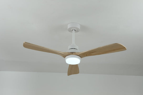 English Elm Solid Wood Blade 52 Inch Ceiling Fan with Dimmable LED Light and Remote Indoor Outdoor W3727P508318