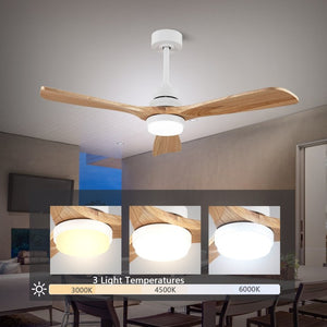 English Elm Solid Wood Blade 52 Inch Ceiling Fan with Dimmable LED Light and Remote Indoor Outdoor W3727P508318