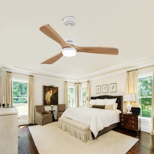 English Elm Solid Wood Blade 52 Inch Ceiling Fan with Dimmable LED Light and Remote Indoor Outdoor W3727P508318
