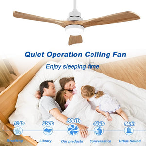 English Elm Solid Wood Blade 52 Inch Ceiling Fan with Dimmable LED Light and Remote Indoor Outdoor W3727P508318
