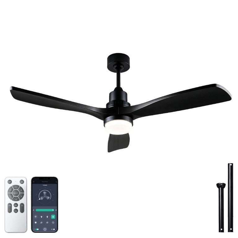 English Elm 52 Inch Solid Wood Blade Ceiling Fan with Dimmable LED Light and Remote Matte Black W3727P508327