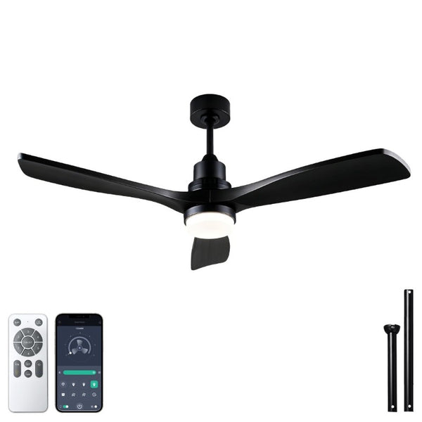 English Elm 52 Inch Solid Wood Blade Ceiling Fan with Dimmable LED Light and Remote Matte Black W3727P508327