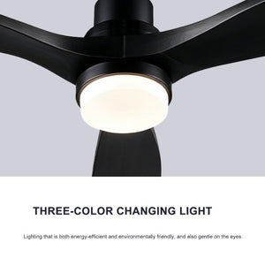 English Elm 52 Inch Solid Wood Blade Ceiling Fan with Dimmable LED Light and Remote Matte Black W3727P508327