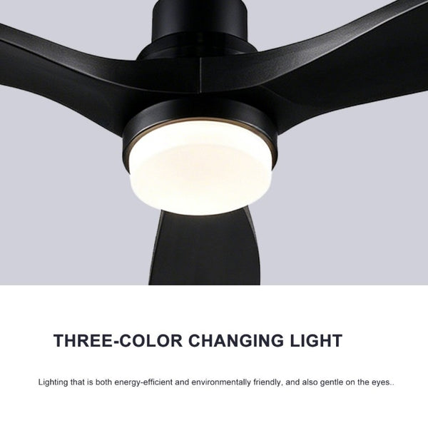 English Elm 52 Inch Solid Wood Blade Ceiling Fan with Dimmable LED Light and Remote Matte Black W3727P508327