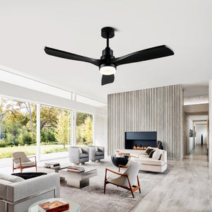 English Elm 52 Inch Solid Wood Blade Ceiling Fan with Dimmable LED Light and Remote Matte Black W3727P508327