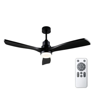 English Elm 52 Inch Solid Wood Blade Ceiling Fan with Dimmable LED Light and Remote Matte Black W3727P508327