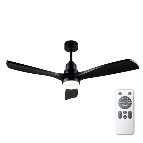 English Elm 52 Inch Solid Wood Blade Ceiling Fan with Dimmable LED Light and Remote Matte Black W3727P508327