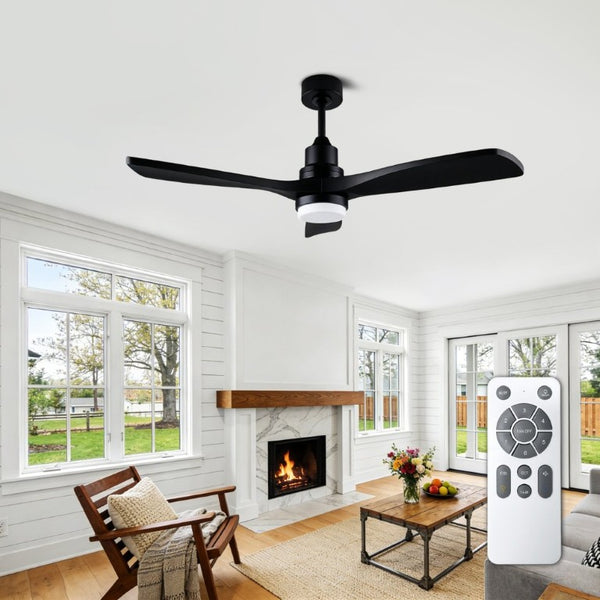 English Elm 52 Inch Solid Wood Blade Ceiling Fan with Dimmable LED Light and Remote Matte Black W3727P508327