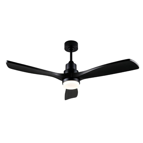 English Elm 52 Inch Solid Wood Blade Ceiling Fan with Dimmable LED Light and Remote Matte Black W3727P508327