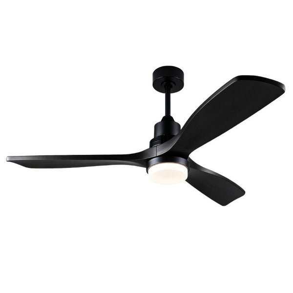 English Elm 52 Inch Solid Wood Blade Ceiling Fan with Dimmable LED Light and Remote Matte Black W3727P508327