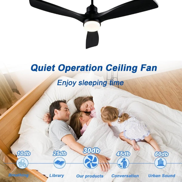 English Elm 52 Inch Solid Wood Blade Ceiling Fan with Dimmable LED Light and Remote Matte Black W3727P508327