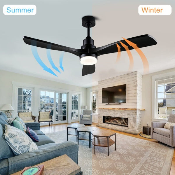 English Elm 52 Inch Solid Wood Blade Ceiling Fan with Dimmable LED Light and Remote Matte Black W3727P508327