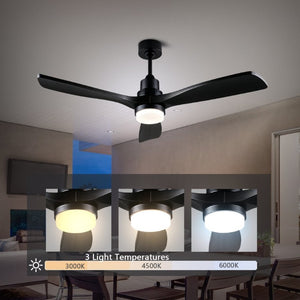 English Elm 52 Inch Solid Wood Blade Ceiling Fan with Dimmable LED Light and Remote Matte Black W3727P508327