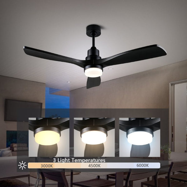 English Elm 52 Inch Solid Wood Blade Ceiling Fan with Dimmable LED Light and Remote Matte Black W3727P508327