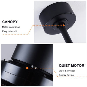 English Elm 52 Inch Solid Wood Blade Ceiling Fan with Dimmable LED Light and Remote Matte Black W3727P508327