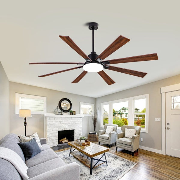 English Elm 72 Inch Large Ceiling Fan with LED Light Remote DC Motor 8 Blade Damp Rated W3727P508335