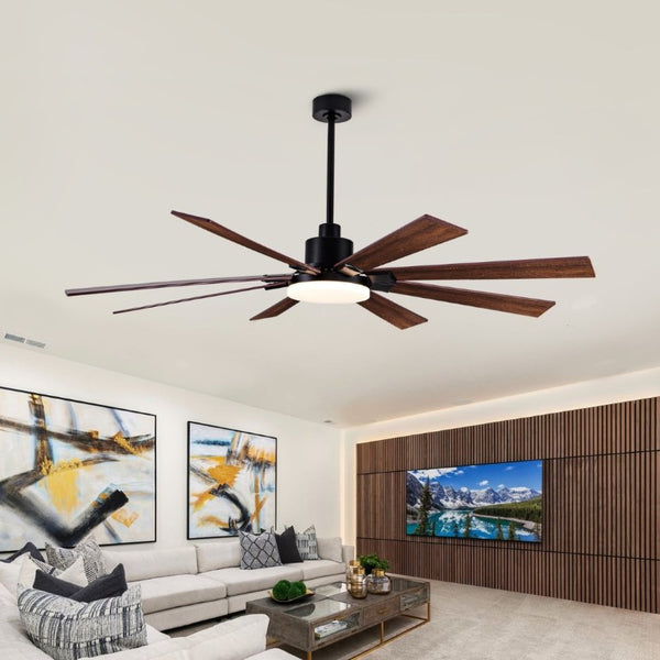 English Elm 72 Inch Large Ceiling Fan with LED Light Remote DC Motor 8 Blade Damp Rated W3727P508335