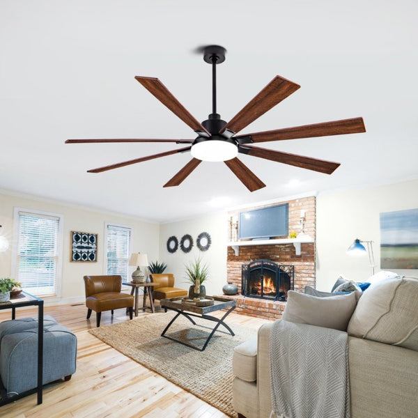 English Elm 72 Inch Large Ceiling Fan with LED Light Remote DC Motor 8 Blade Damp Rated W3727P508335
