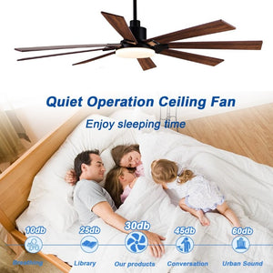 English Elm 72 Inch Large Ceiling Fan with LED Light Remote DC Motor 8 Blade Damp Rated W3727P508335