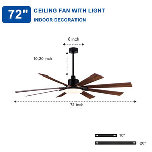 English Elm 72 Inch Large Ceiling Fan with LED Light Remote DC Motor 8 Blade Damp Rated W3727P508335