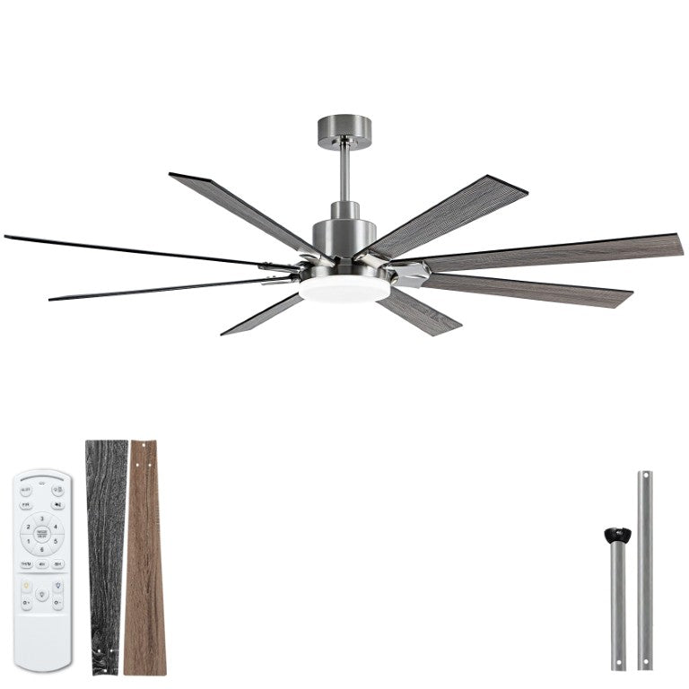 English Elm Ceiling Fan with LED Light 72 Inch Eight Blade DC Motor Dimmable Indoor Outdoor Nickel W3727P508346