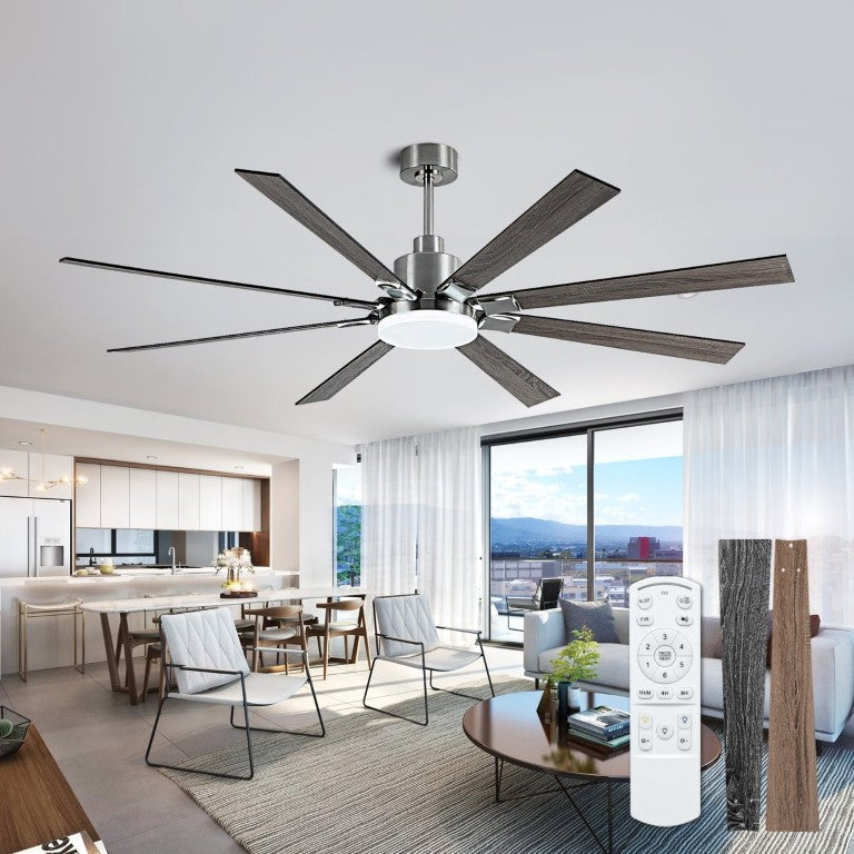 English Elm Ceiling Fan with LED Light 72 Inch Eight Blade DC Motor Dimmable Indoor Outdoor Nickel W3727P508346