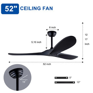 English Elm 52 Inch Matte Black ABS Ceiling Fan with Remote DC Motor for Patio or Living Room W3727P508394