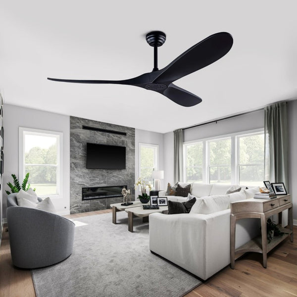 English Elm 52 Inch Matte Black ABS Ceiling Fan with Remote DC Motor for Patio or Living Room W3727P508394