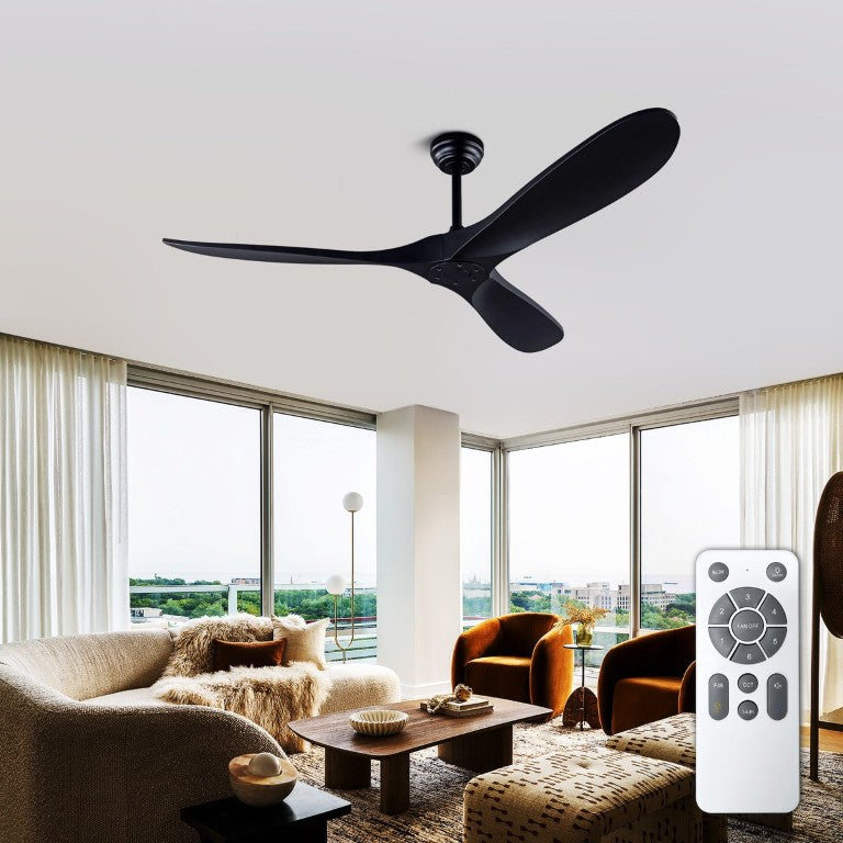 English Elm 52 Inch Matte Black ABS Ceiling Fan with Remote DC Motor for Patio or Living Room W3727P508394