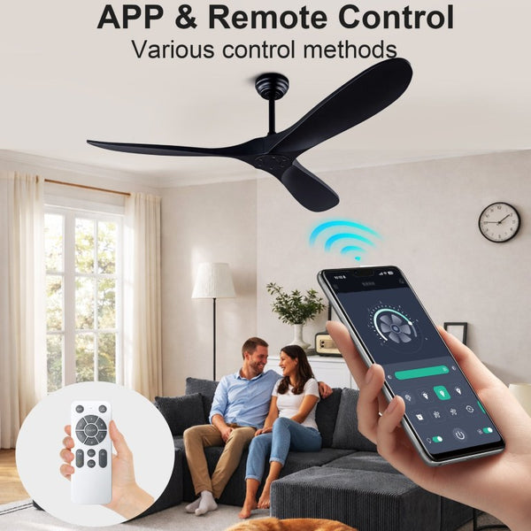 English Elm 52 Inch Matte Black ABS Ceiling Fan with Remote DC Motor for Patio or Living Room W3727P508394