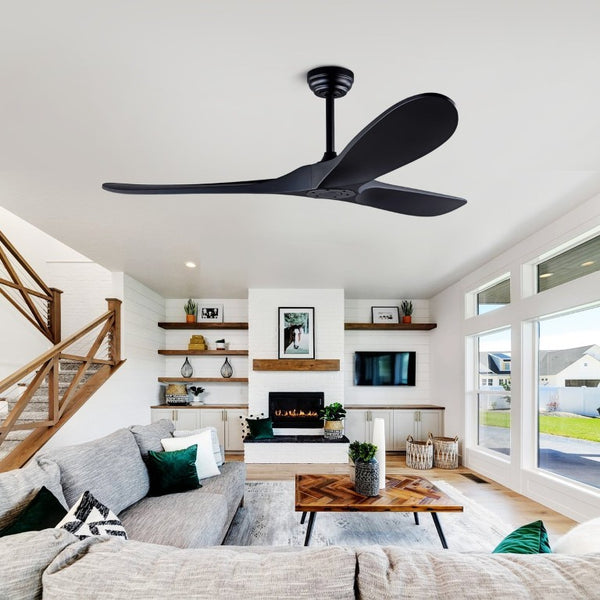 English Elm 52 Inch Matte Black ABS Ceiling Fan with Remote DC Motor for Patio or Living Room W3727P508394