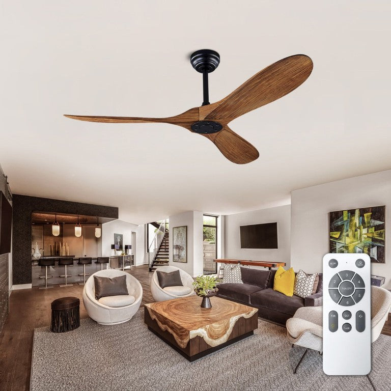 English Elm 52 Inch ABS Walnut Ceiling Fan with Remote Control for Living Room Patio Porch W3727P508397