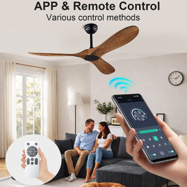 English Elm 52 Inch ABS Walnut Ceiling Fan with Remote Control for Living Room Patio Porch W3727P508397